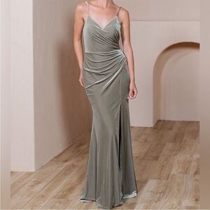 Revelry Rory Velvet Bridesmaid Dress in Sage Green Velvet